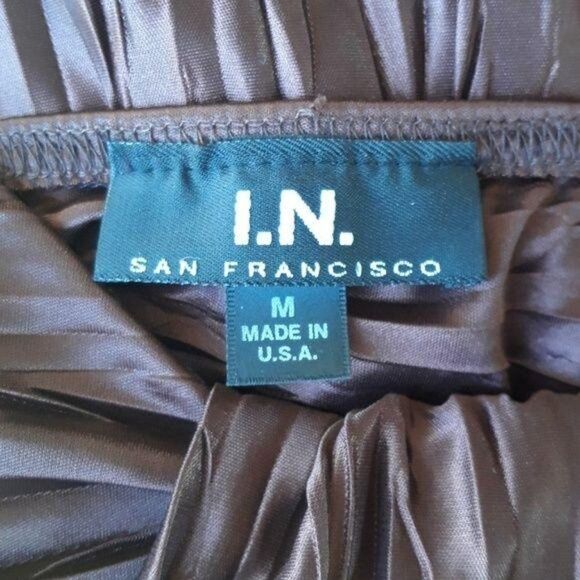 Vtg 90s Mini Dress Accordion Crinkle Pleat Empire Knot Flapper Chocolate Sz M - Picture 3 of 8